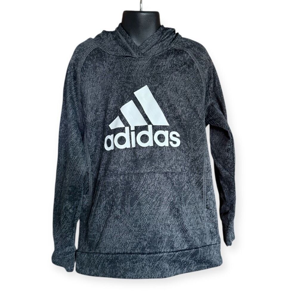 Youth Boys Adidas Logo Gray Heathered Dry Fit Full Zip Hoodie Track Jacket - Sz